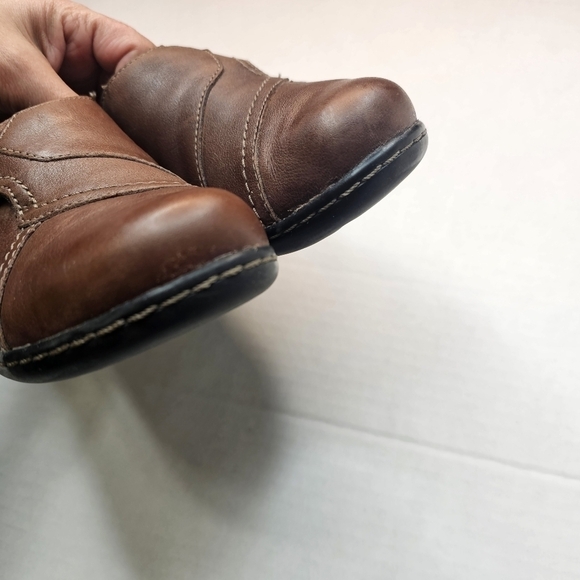 CLARKS Bendables Brown Leather Slip On Clog Shoes Size 8 - Picture 10 of 12